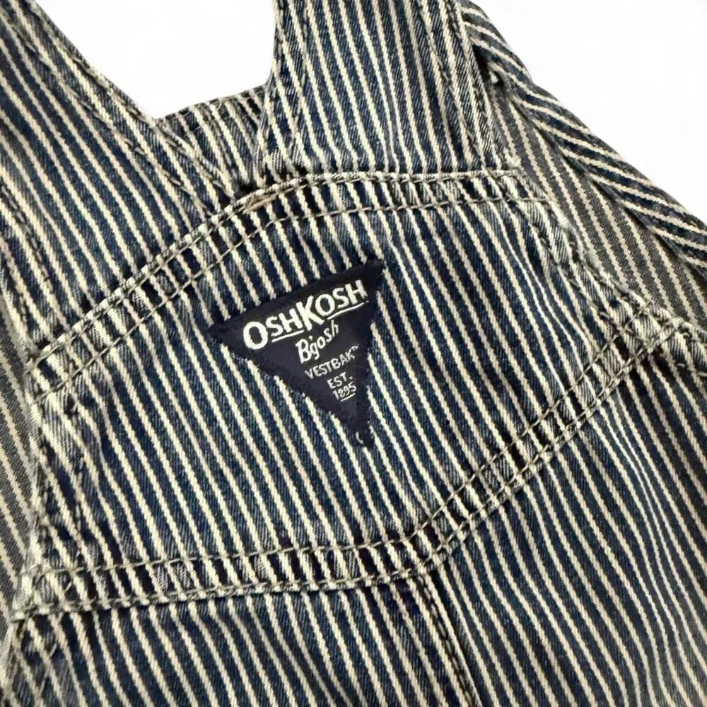 OshKosh B'gosh vintage railroad distressed striped denim overalls Size 24 months
